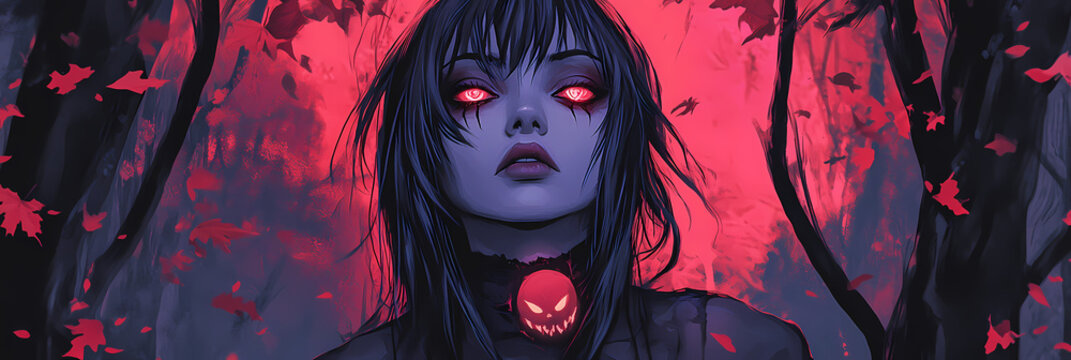 Dark and Spooky Goth Girl in Helloween Themed Anime Manga Wallpaper
