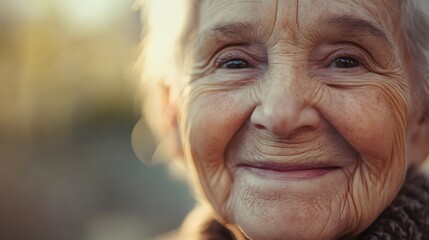 53. An elderly person expressing gratitude with a warm smile and a gentle gaze