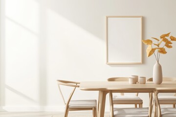 Elegant Dining Room Interior with Frame Mockup, Pastel Tones, and Cozy DÃ©cor