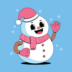 happy snowman retro cartoon