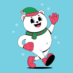 walking polar bear retro cartoon