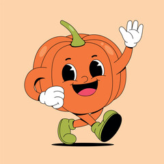 Walking pumpking retro cartoon