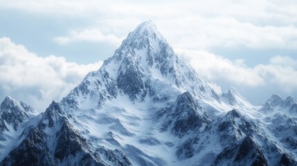 Obraz premium A close-up of a towering mountain peak with sharp ridges and glaciers, showcasing the raw power and beauty of nature in high-altitude environments.
