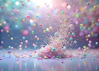 Ethereal pastel sprinkles floating on a transparent background with a misty, dreamy quality, creating a soothing and calming atmosphere.