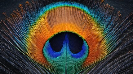 Fototapeta premium Peacock Feather Closeup Macro Photography Colorful Eye Pattern