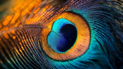 Obraz premium Peacock Feather Close Up with Eye Spot and Bokeh
