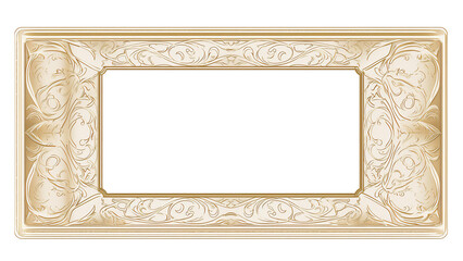 Gold gilt antique style picture frame mount with an empty blank canvas for use as a border for an artwork or document, png file cut out and isolated on a transparent background, stock illustration
