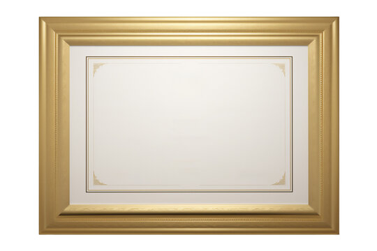 Gold gilt antique style picture frame mount with an empty blank canvas for use as a border for an artwork or document, png file cut out and isolated on a transparent background, stock illustration
