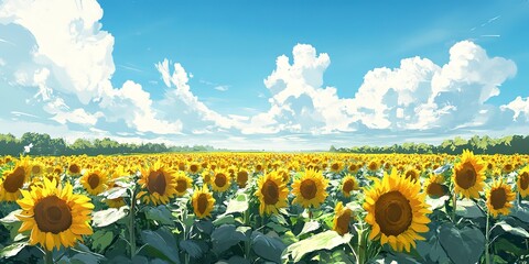 Fototapeta premium a large field of sunflowers with a sky background
