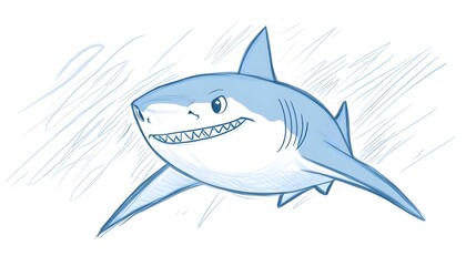 Fototapeta premium Blue Sketch of a Shark with Sharp Teeth