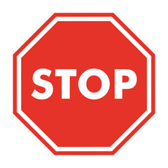 stop sign with a red octagonal board and white writing.