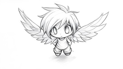 Fototapeta premium Cute Angel Child Character Sketch Illustration