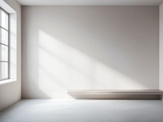 Minimalist tranquil room with a large window filling the room with natural light and minimal furniture or decor.