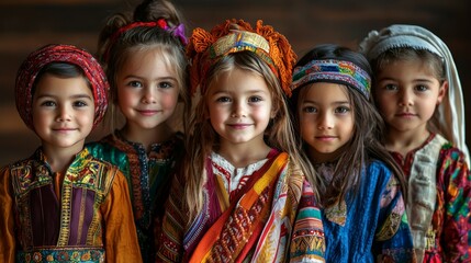 Naklejka premium Colorful Traditional Clothing Happy Children Diversity Portrait Group Ethnic Wear