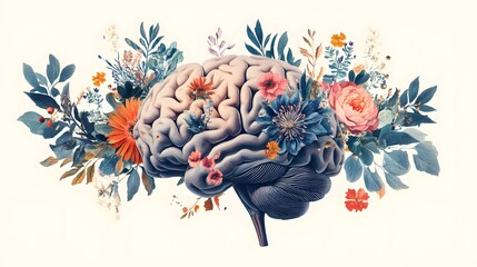 Human Brain with Floral Arrangement