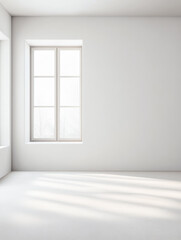 Obraz premium Minimalist tranquil room with a large window filling the room with natural light and minimal furniture or decor.