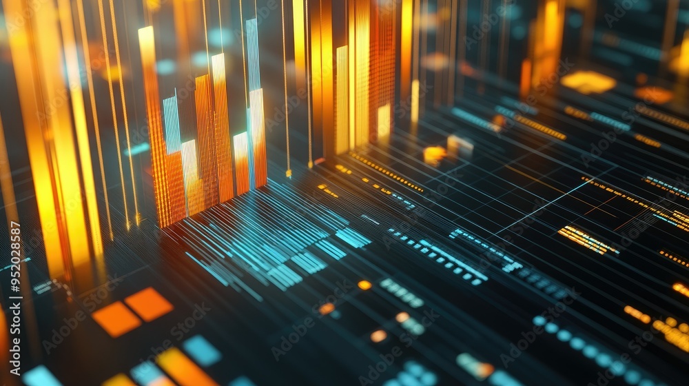 Poster a detailed shot of a 3d stacked column graph with multiple layers and segments, illustrating the bre