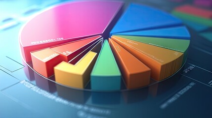 Fototapeta premium A detailed shot of a 3D pie chart with segmented sections and labels, displaying data in a visually engaging and three-dimensional format. -
