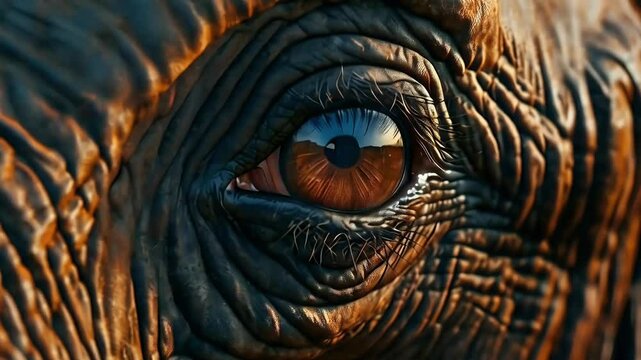Cinematic Close-Up Shot of Elephant's Eye, close up of an eye, wildlife and nature