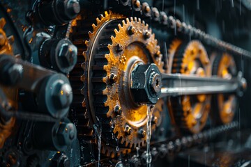A close up of gears on a machine