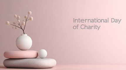 International Day of Charity Minimalist Pink Background with White Vase and Flowers