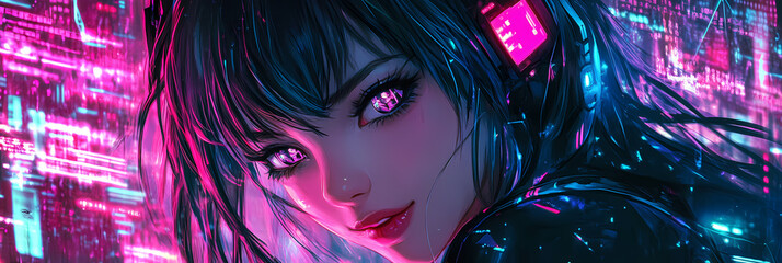 Cool Anime Illustration of a Gamer Wearing Headphones