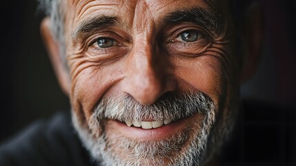 39. A middle-aged person expressing joy with a broad smile and bright eyes