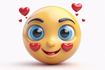 3D Smiley Emoji with Hearts Expressing Love.