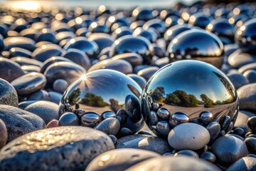 Obraz premium stark monochromatic macro shots of chrome pebbles on rocky shores