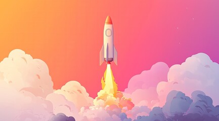 Future Oriented Startup Concept Illustration with Rocket Takeoff Representing Innovation and Long Term Growth