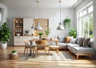 Fototapeta premium modern minimalist Scandinavian design mockup flier fusion clean lines wooden textures simple typography soothing colors natural light airy atmosphere nordic simplicity