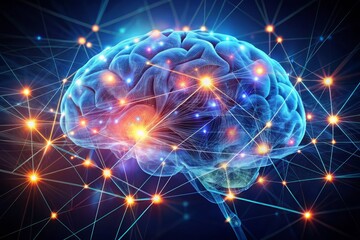 A stylized illustration of a brain with glowing neural networks