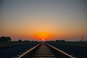 Silhouette of Train Tracks Against a Sunset Horizon