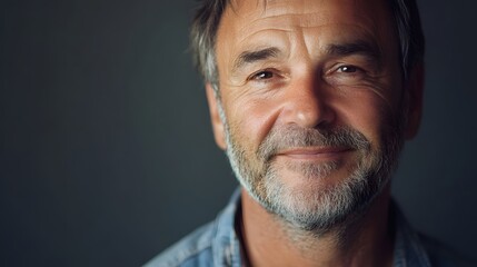 Fototapeta premium 19. A middle-aged person showing empathy with a gentle smile and concerned eyes