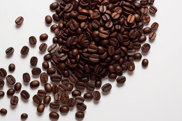 Obraz premium Flat Lay of Aromatic Coffee Beans Against a Crisp White Background