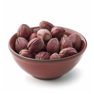 Medium shot of bowl of Dried Marcona almonds, isolated on a white background, 