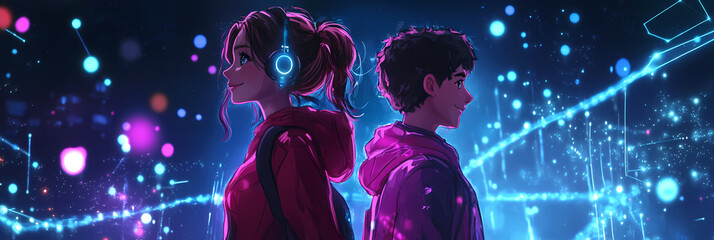 Cute Gamer Girl in Anime Manga Style: Adorable Illustration