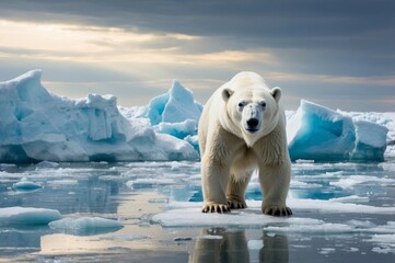 Obraz premium Polar bear on melting arctic ice floe