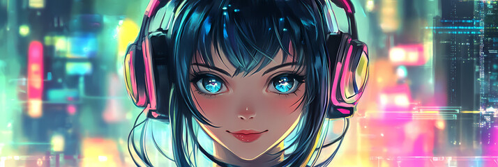 Cute Gamer Girl in Anime Manga Style: Adorable Illustration