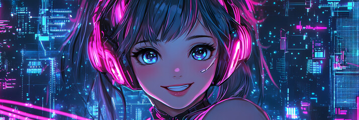 Cute Gamer Girl in Anime Manga Style: Adorable Illustration