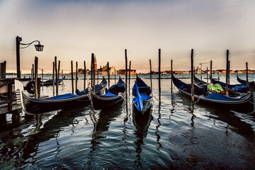 gondolas at sunset