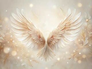 dreamy wispy wings of an owl in soft pastel hues against a creamy white background with delicate textures and subtle feather details