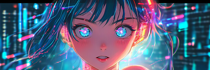 Cute Gamer Girl in Anime Manga Style: Adorable Illustration