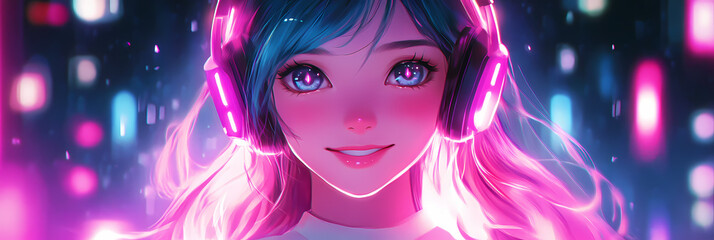 Cute Gamer Girl in Anime Manga Style: Adorable Illustration