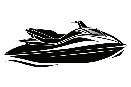 black and white jet ski on white clip art preview