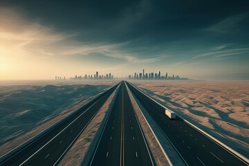 Fototapeta premium Boundless Highway: A Conceptual Artwork of Limitless Terrain and Skyline