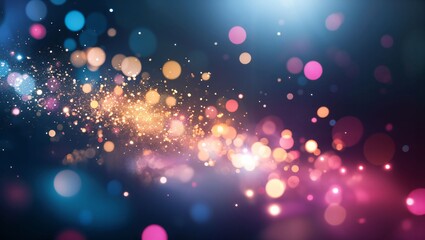 A mesmerizing display of colorful bokeh effects illuminating a mystical atmosphere, with vibrant lights swirling playfully in a beautiful cosmic dance of hues and sparkles.
