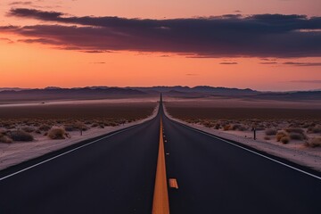 Fototapeta premium Solitary Desert Road at Sunset Scenic Landscape