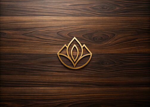 dark walnut wood grain background luxurious gold logo mockup sophisticated high-end style subtle gradient lighting elegant typography refined brand identity