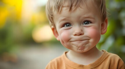 145. A child expressing embarrassment with flushed cheeks and an awkward smile